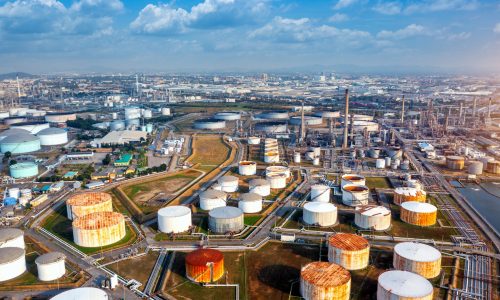 Aerial view of gas and oil refinery, Oil Industry.